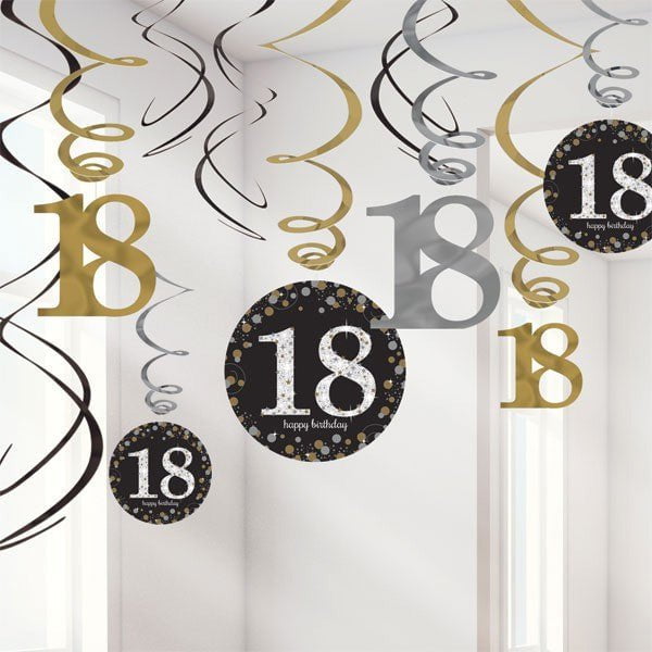 18th Birthday Sparkling Black Hanging Swirl Decorations Payday Deals