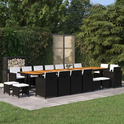 19 Piece Garden Dining Set with Cushions Black Poly Rattan Payday Deals