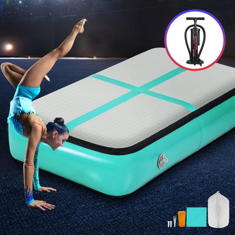 Everfit 1M Inflatable Air Track Board Tumbling Mat with Pump Airtrack Floor Gymnastics Mint Green