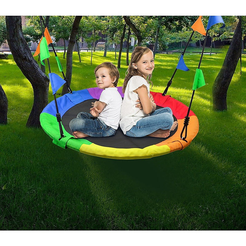 1m Tree Swing in Multi-Color Rainbow Kids Indoor/Outdoor Round Mat Saucer Swing Payday Deals