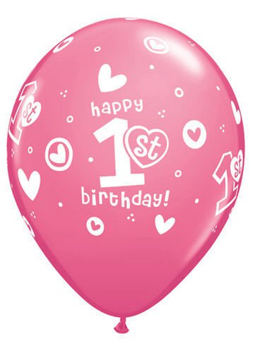 1st Birthday Girl Pink Latex Balloons 6 Pack Payday Deals