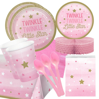 1st Birthday Girl Twinkle Little Star 16 Guest Deluxe Tableware Pack Payday Deals