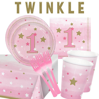 1st Birthday Girl Twinkle Twinkle Little Star 16 Guest Deluxe Tableware Pack