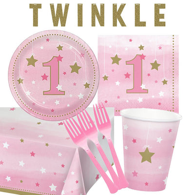 1st Birthday Girl Twinkle Twinkle Little Star 8 Guest Deluxe Tableware Pack