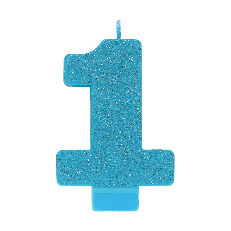 1st Birthday Number 1 Blue Glitter Candle Payday Deals