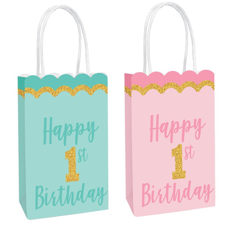 1st Birthday Paper Kraft Loot Bags 8 Pack Payday Deals