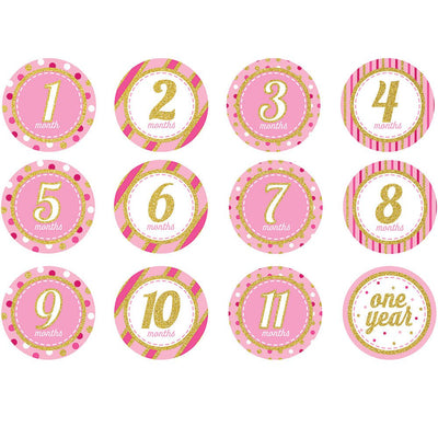 1st Birthday Pink Glitter Milestone Stickers