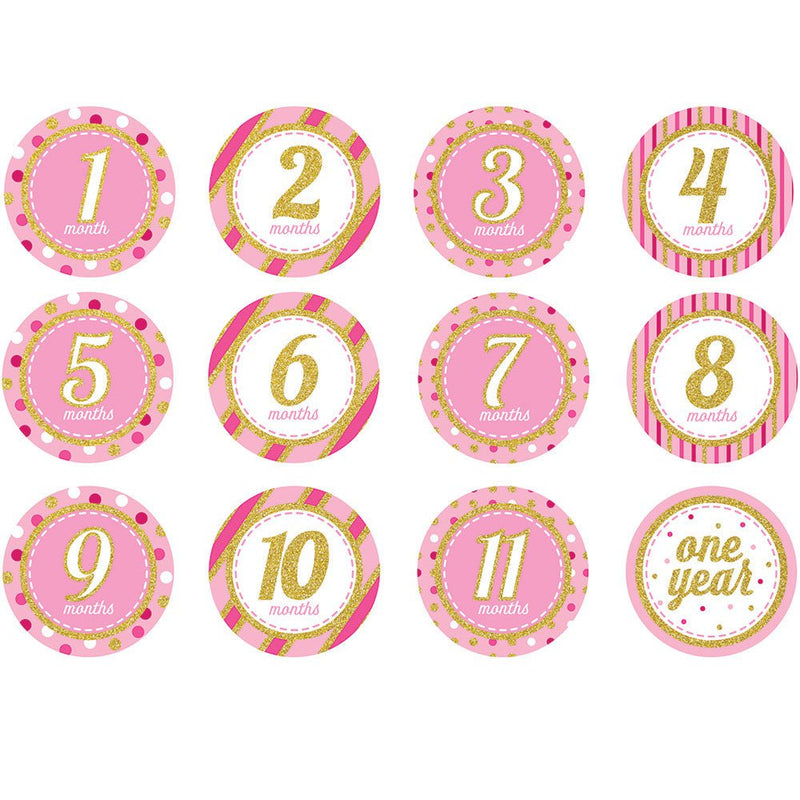 1st Birthday Pink Glitter Milestone Stickers - Payday Deals