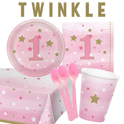 1st Birthday Twinkle Twinkle Little Star Girl 8 Guest Deluxe Tableware Pack