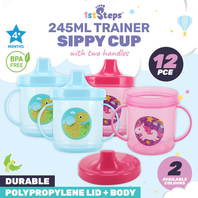 1st Steps 12PCE 245ml Sippy Cups Double Handles Dinosaur & Unicorn Designs Payday Deals