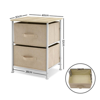 2 Fabric Storage Drawers Chest Organizer Cabinet Bedside Table Nightstand