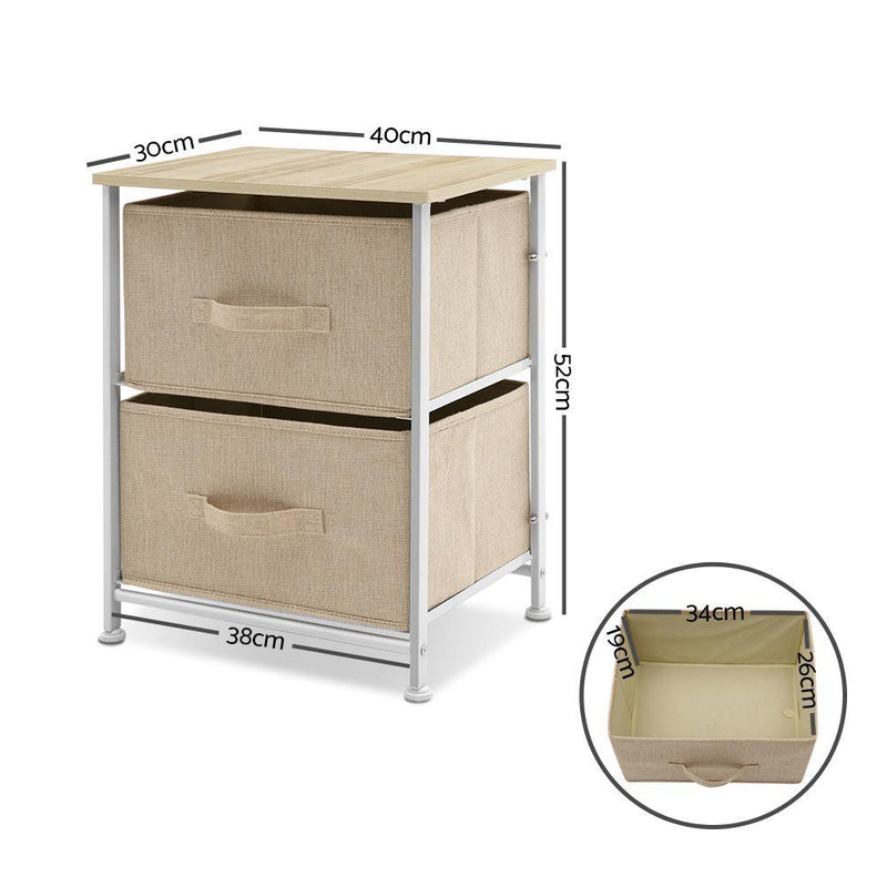 2 Fabric Storage Drawers Chest Organizer Cabinet Bedside Table Nightstand