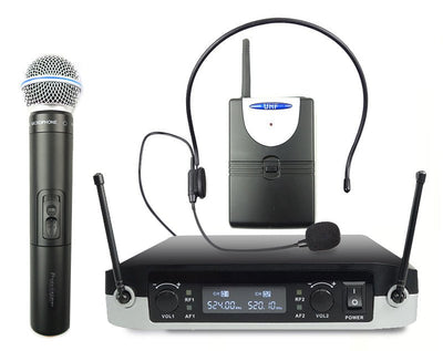 2-in-1 UHF Wireless Microphone System Handheld Headset Lapel Bodypack GLXD05 Payday Deals