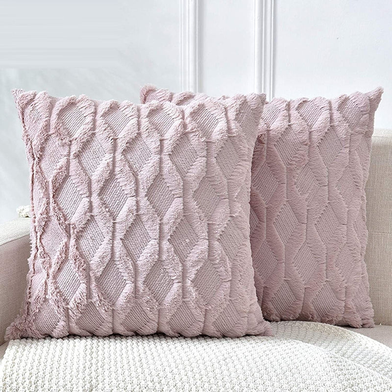 2 Pack Decorative Boho Throw Pillow Covers 45 x 45 cm (Pink) Payday Deals