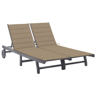 2-Person Garden Sun Lounger with Cushion Grey Solid Acacia Wood Payday Deals