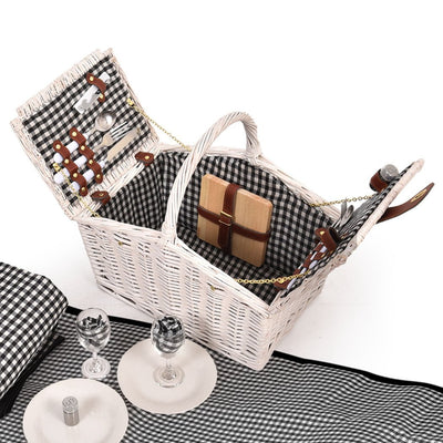 2 Person Picnic Basket Baskets Set Outdoor Blanket Deluxe Wicker Gift Storage Payday Deals