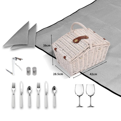 2 Person Picnic Basket Baskets Set Outdoor Blanket Deluxe Wicker Gift Storage Payday Deals