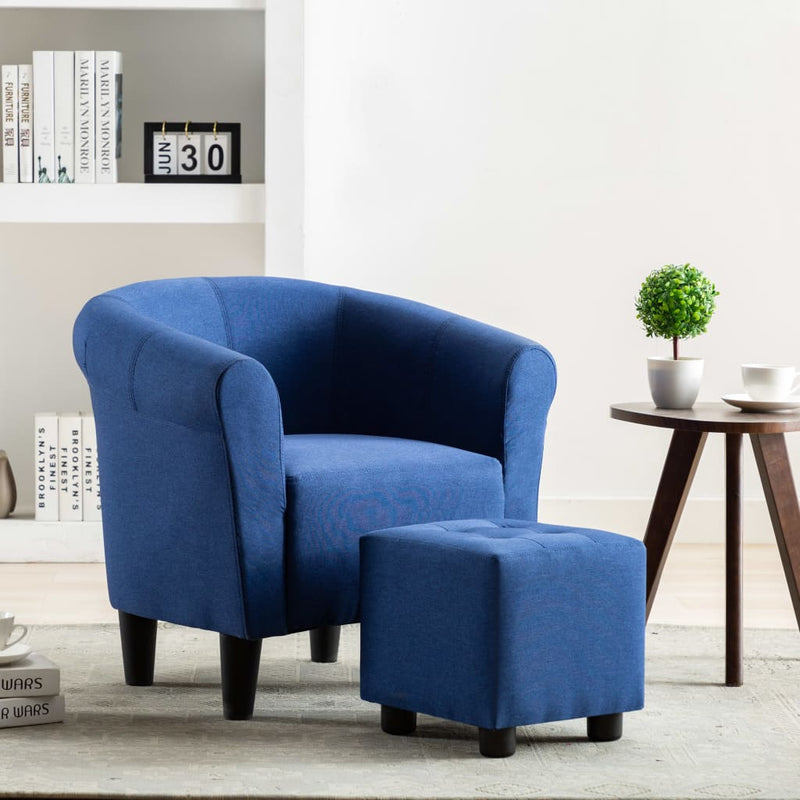 2 Piece Armchair and Stool Set Blue Fabric Payday Deals