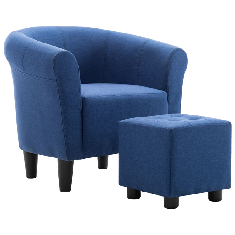 2 Piece Armchair and Stool Set Blue Fabric Payday Deals