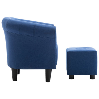 2 Piece Armchair and Stool Set Blue Fabric Payday Deals