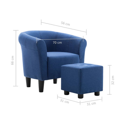 2 Piece Armchair and Stool Set Blue Fabric Payday Deals