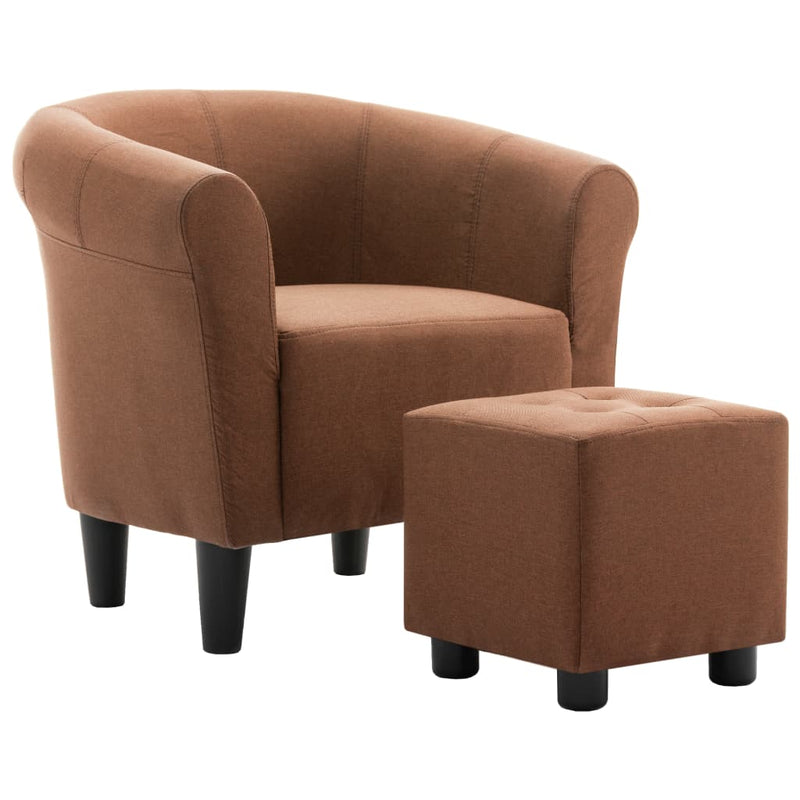 2 Piece Armchair and Stool Set Brown Fabric Payday Deals