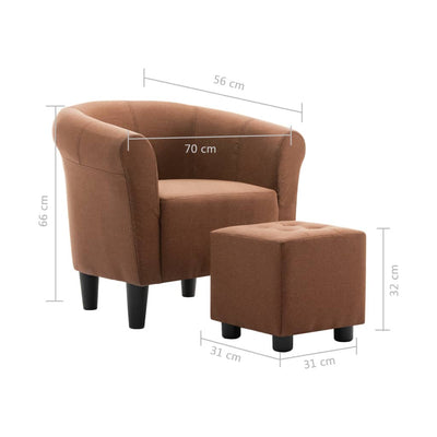 2 Piece Armchair and Stool Set Brown Fabric Payday Deals