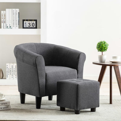 2 Piece Armchair and Stool Set Dark Grey Fabric