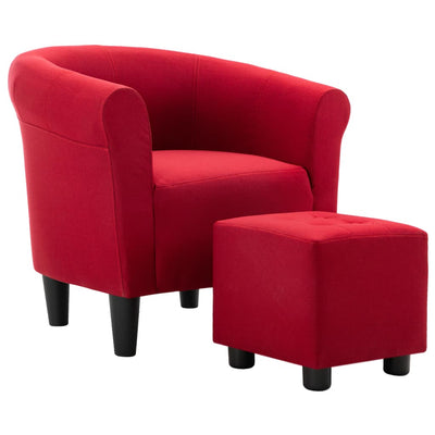 2 Piece Armchair and Stool Set Wine Red Fabric Payday Deals