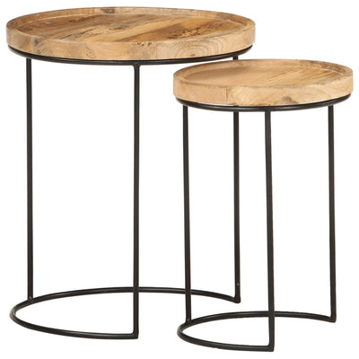 2 Piece Coffee Table Set Solid Mango Wood and Steel Payday Deals