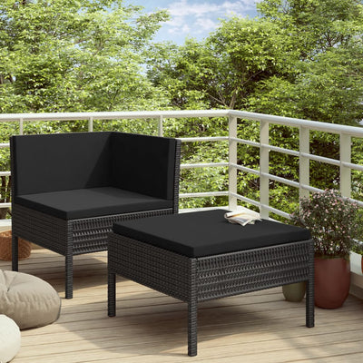 2 Piece Garden Lounge Set with Cushions Poly Rattan Black