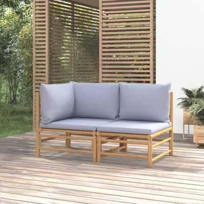 2 Piece Garden Lounge Set with Light Grey Cushions Bamboo