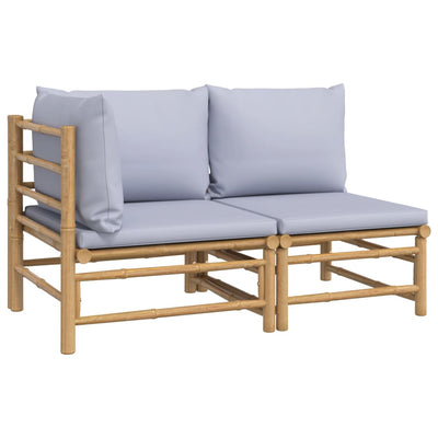 2 Piece Garden Lounge Set with Light Grey Cushions Bamboo Payday Deals