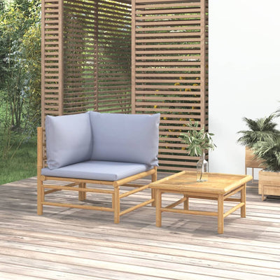 2 Piece Garden Lounge Set with Light Grey Cushions Bamboo