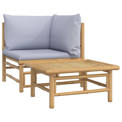 2 Piece Garden Lounge Set with Light Grey Cushions Bamboo Payday Deals