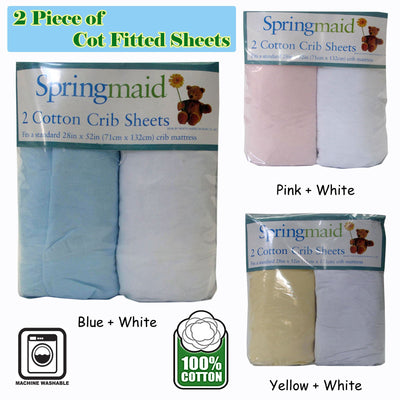 2 Piece of Baby Cot Cotton Fitted Sheet Blue & White Payday Deals