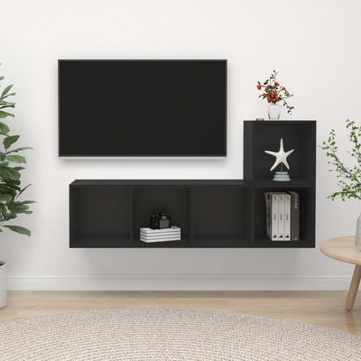 2 Piece TV Cabinet Set Black Engineered Wood