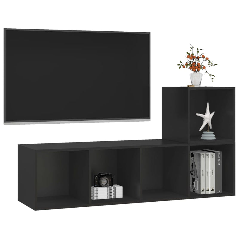 2 Piece TV Cabinet Set Black Engineered Wood Payday Deals