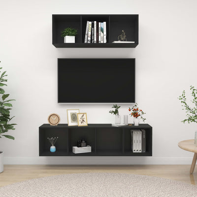 2 Piece TV Cabinet Set Black Engineered Wood