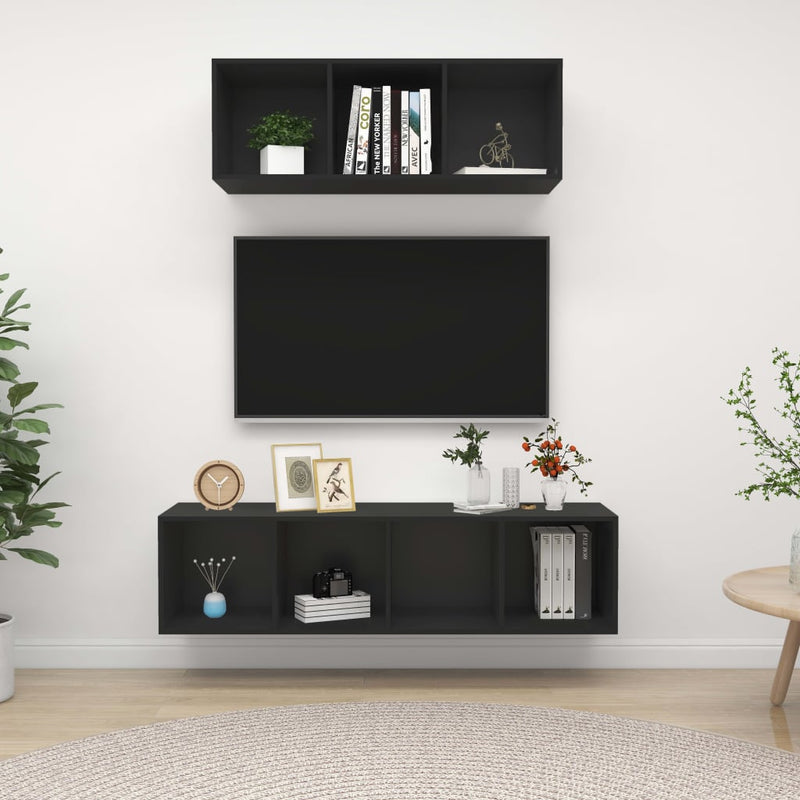 2 Piece TV Cabinet Set Black Engineered Wood Payday Deals