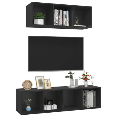 2 Piece TV Cabinet Set Black Engineered Wood Payday Deals