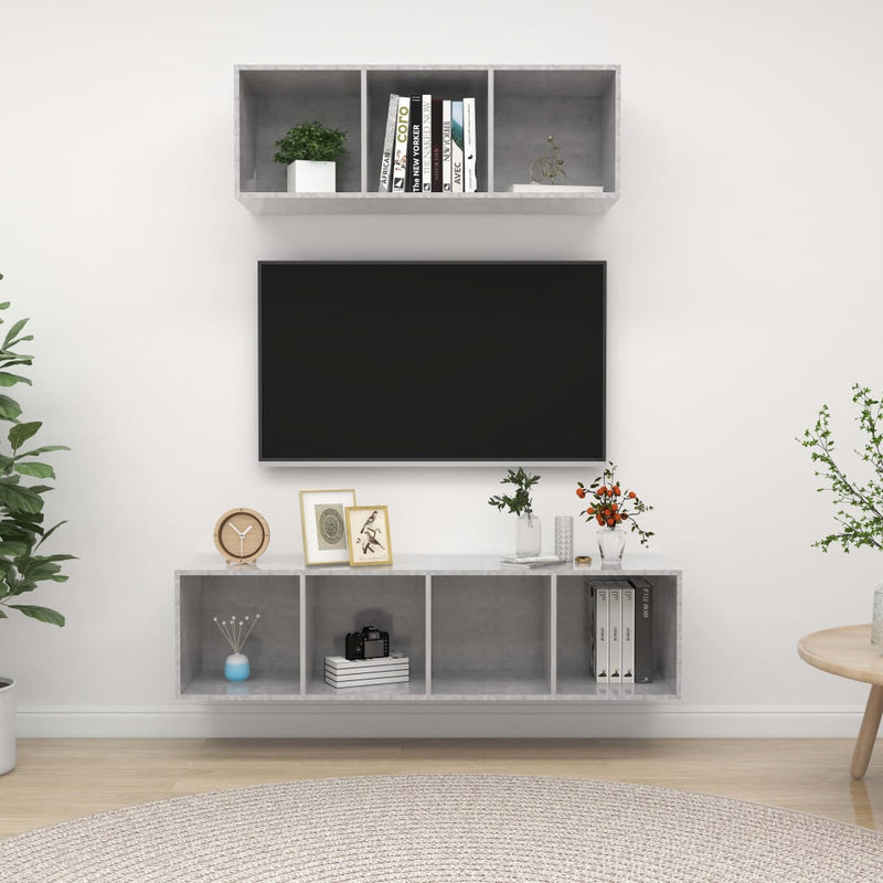 2 Piece TV Cabinet Set Concrete Grey Engineered Wood Payday Deals