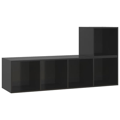 2 Piece TV Cabinet Set High Gloss Black Engineered Wood Payday Deals