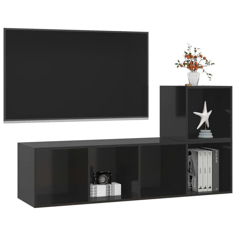 2 Piece TV Cabinet Set High Gloss Black Engineered Wood Payday Deals