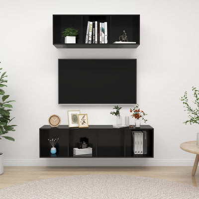 2 Piece TV Cabinet Set High Gloss Black Engineered Wood