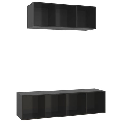 2 Piece TV Cabinet Set High Gloss Black Engineered Wood Payday Deals