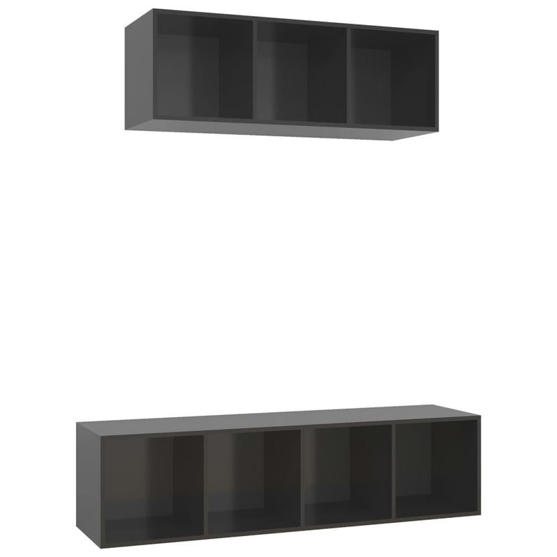 2 Piece TV Cabinet Set High Gloss Grey Engineered Wood Payday Deals