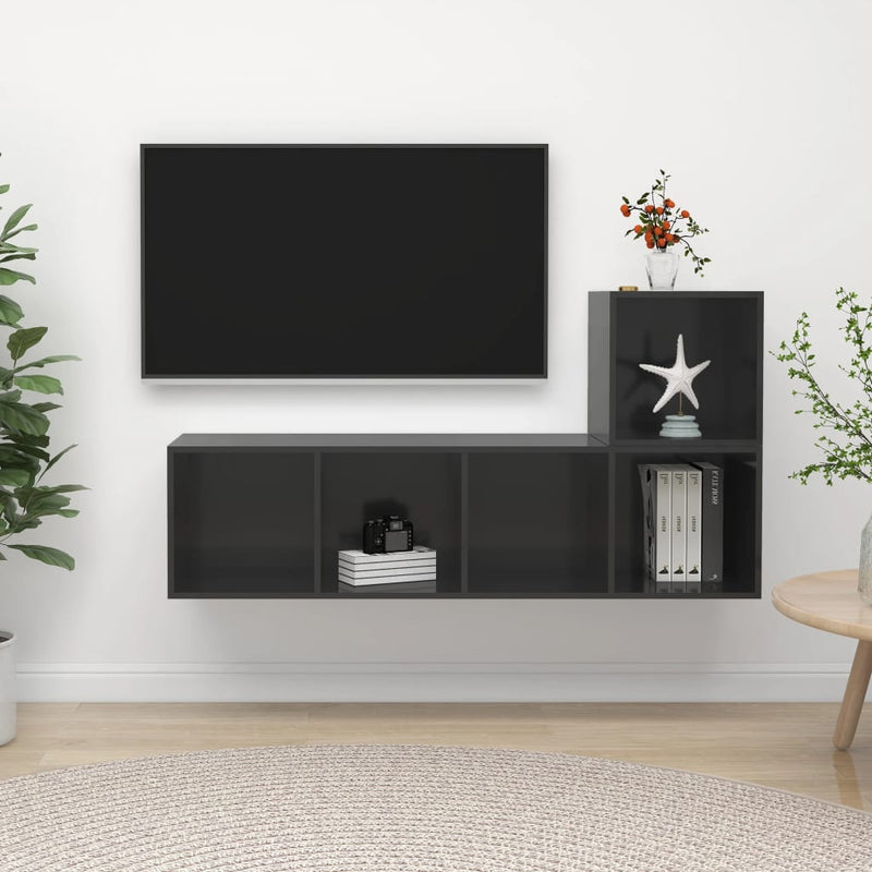 2 Piece TV Cabinet Set High Gloss Grey Engineered Wood Payday Deals