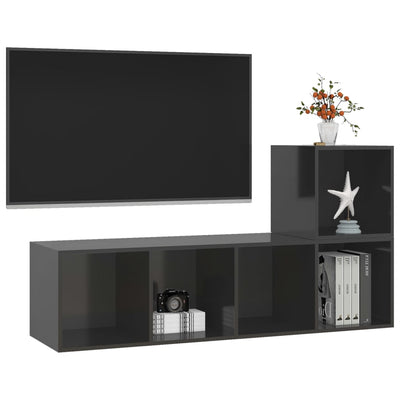 2 Piece TV Cabinet Set High Gloss Grey Engineered Wood Payday Deals