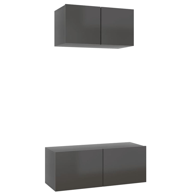 2 Piece TV Cabinet Set High Gloss Grey Engineered Wood Payday Deals